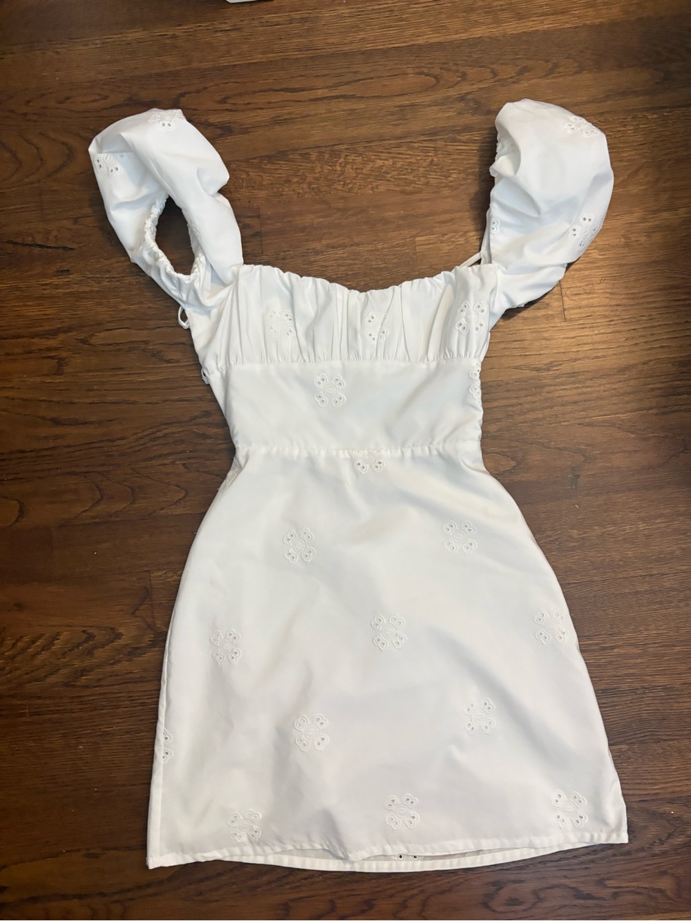 Zara White Eyelet Puff-Sleeve Mini Dress